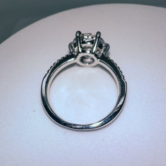 Silver Tone Round Cut Cubic Zirconia Engagement Ring - Picture 5 of 5